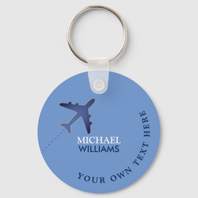 Blue Airplane Keychain with His Name (Front)
