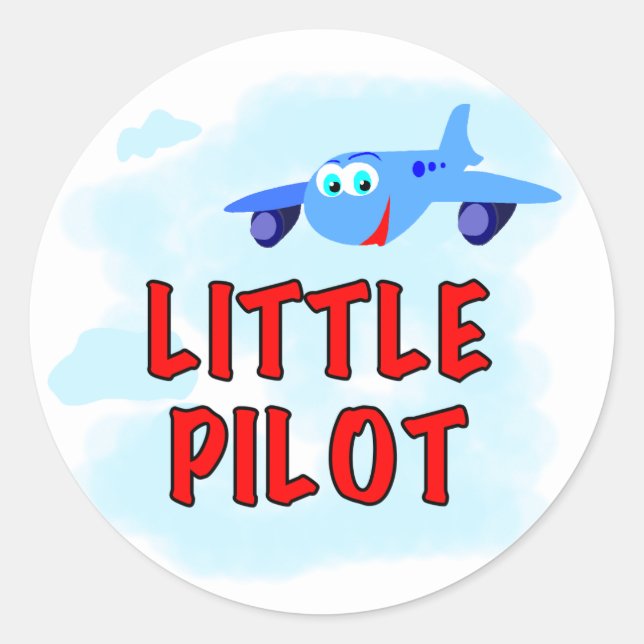 Blue Airplane Little Pilot Classic Round Sticker (Front)