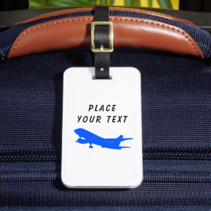 Blue Airplane Luggage Tag with information