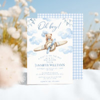 Blue Airplane Teddy Bear Oh Boy Baby Shower