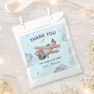 Blue Airplane Time Flies 1st Birthday Favour Bag