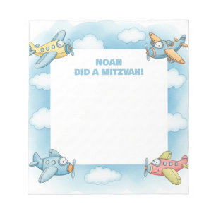 Blue Airplanes Personalized Mitzvah  Notepad