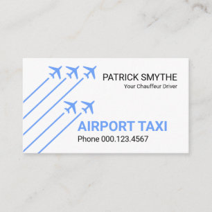 Blue Airplanes Taking Off Runway Business Card