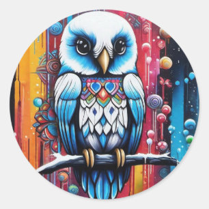 Blue Alaskan inspired Owl Classic Round Sticker
