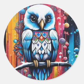 Blue Alaskan inspired Owl Classic Round Sticker