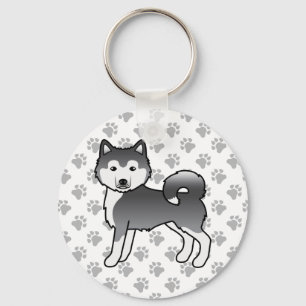 Blue Alaskan Malamute Cute Cartoon Dog & Paws Keychain