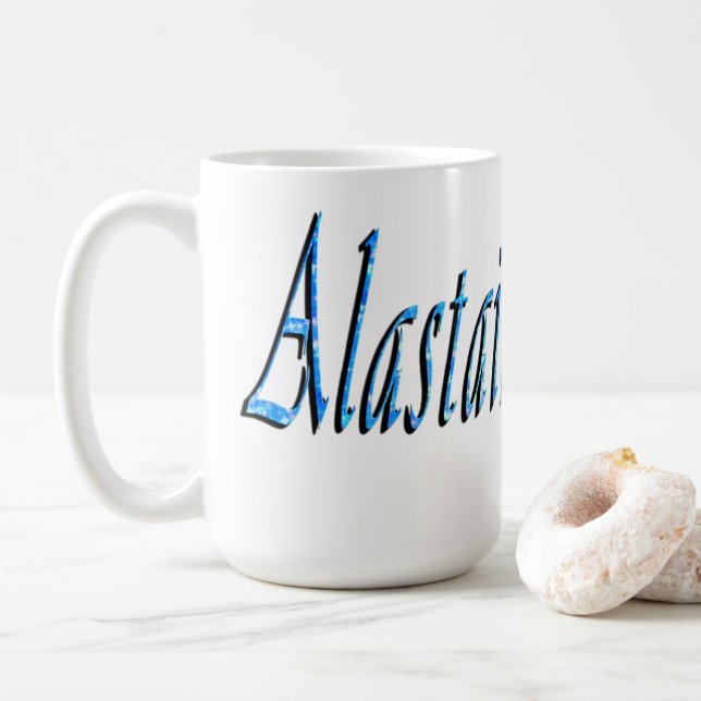 Blue Alastair Name, Coffee Mug (With Donut)