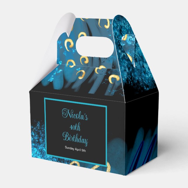 Blue Alcohol Ink Birthday Party Favor Box (Front Side)