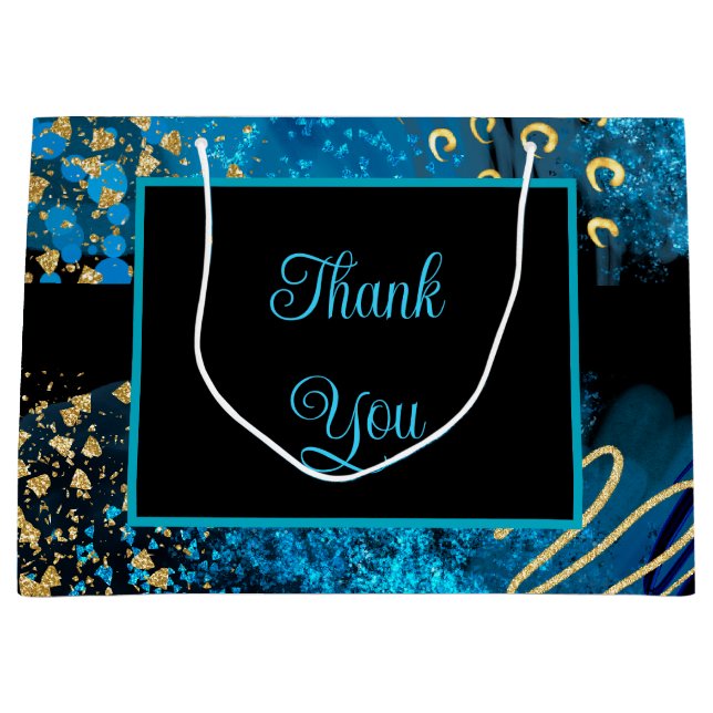 Blue Alcohol Ink Birthday Party Large Gift Bag (Front)