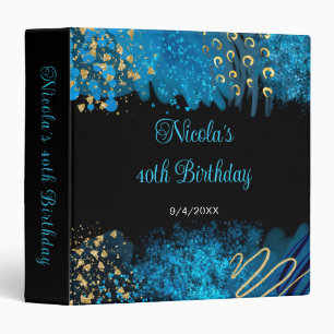 Blue Alcohol Ink Birthday Party Photo Album Binder