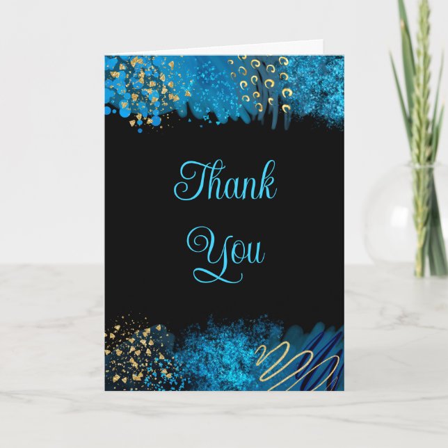 Blue Alcohol Ink Birthday  Thank You Card (Front)
