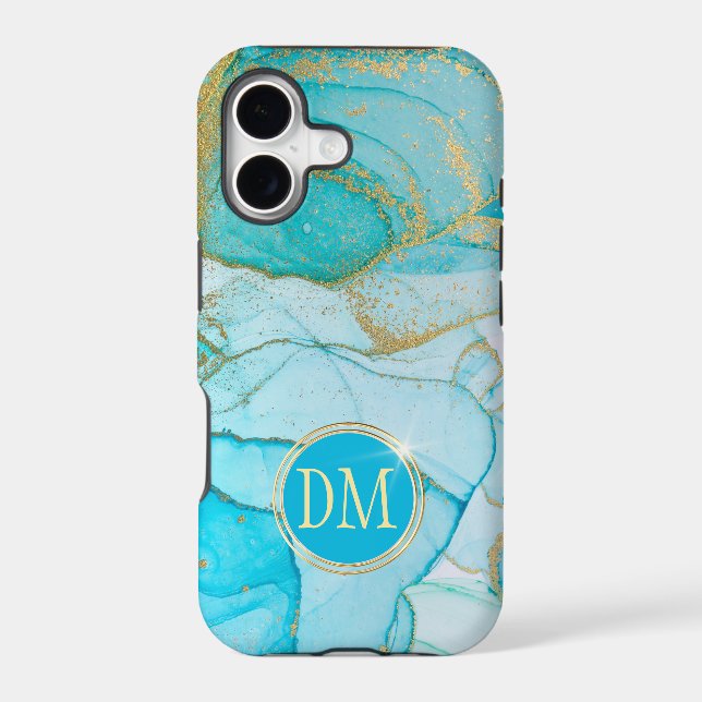 Blue Alcohol Ink Gold Monogram Abstract (Back)
