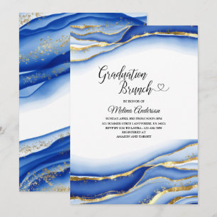 Blue Alcohol Ink Texture watercolor  graduation br Invitation