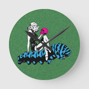 Blue Alice and the caterpillar Round Clock