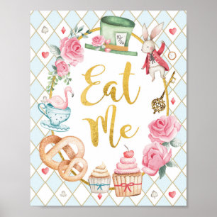 Blue Alice in Wonderland EAT ME Party Sign