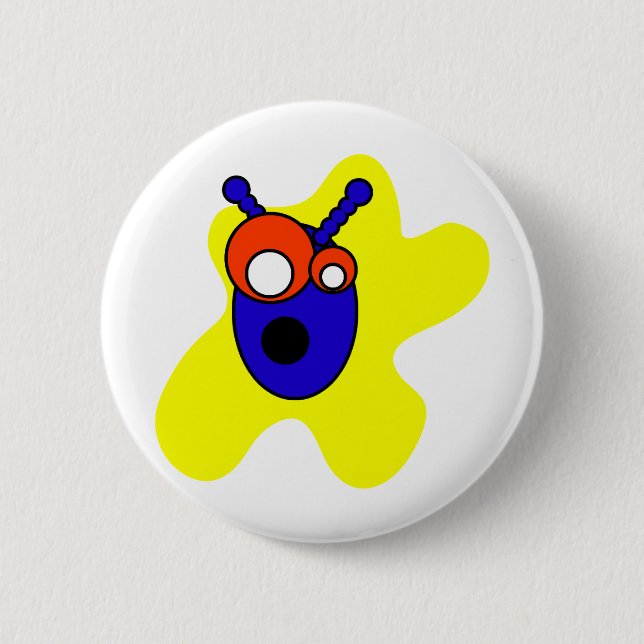 Blue Alien Head 2 Inch Round Button (Front)