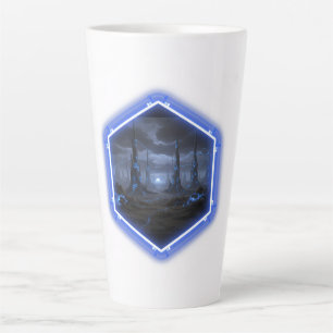 Blue Alien Landscape With Mandelbrot - Latte Mug