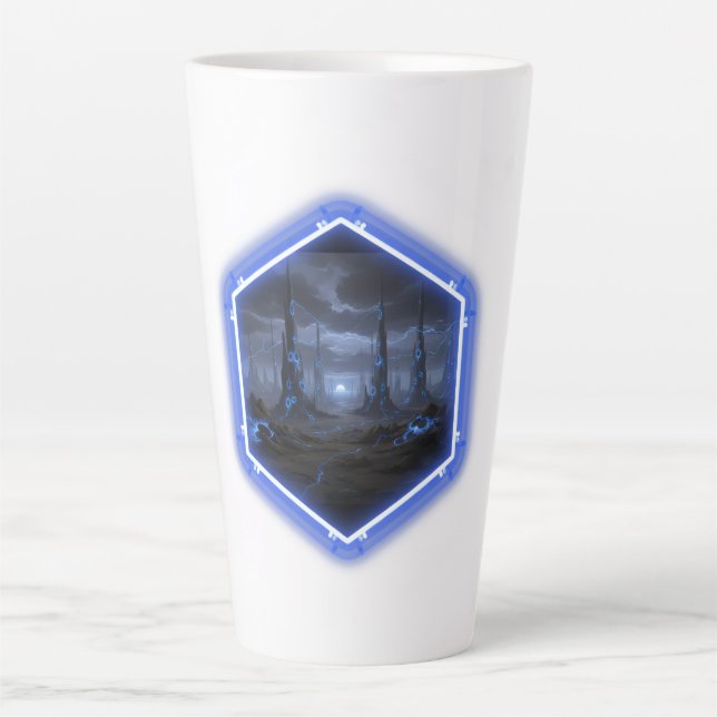 Blue Alien Landscape With Mandelbrot -  Latte Mug (Front)