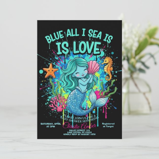 Blue All I Sea is Love Bridal Shower Invitation (Standing Front)