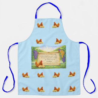 Blue All-Over Apron with Chickens & Bible Verse