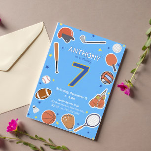 Blue All-Star Sports Birthday Bash Invitation