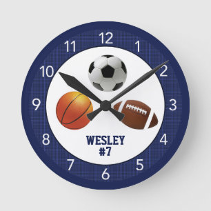 Blue All Star Sports Kid's Custom Round Clock