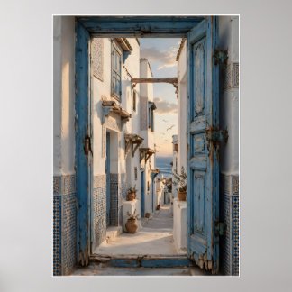 Blue Alleyway of Morocco Poster