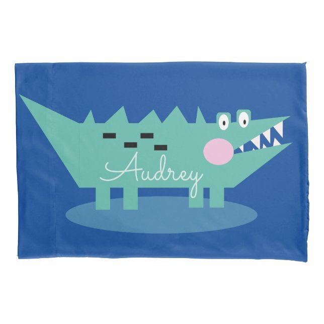 Blue Alligator Name Pillow Case (Front)