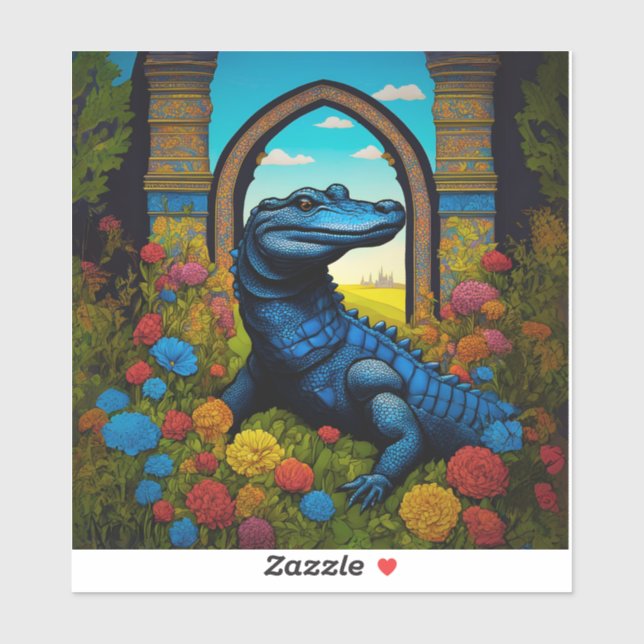 Blue Alligator With Flowers Fantasy Art (Sheet)