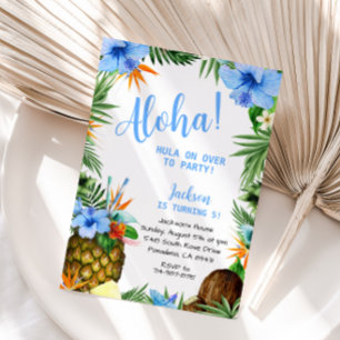 Blue Aloha Birthday, Hawaiian Luau Tropical  Invitation