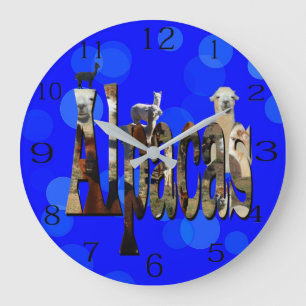 Blue Alpaca Logo Name With Alpacas, Large Clock