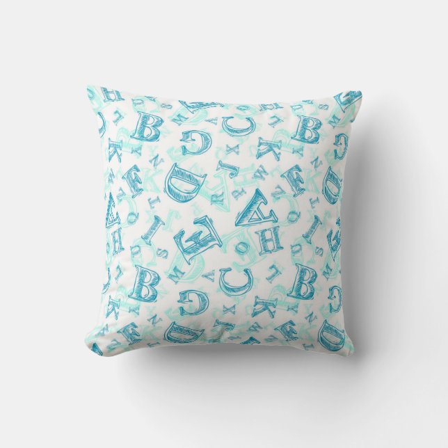 Blue Alphabet Kids Throw Pillow (Front)