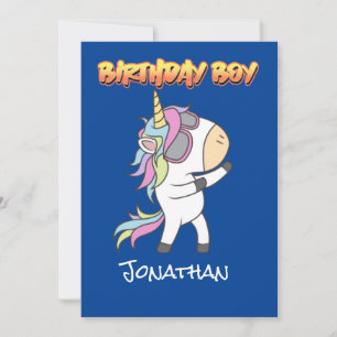 Blue Amazing Unicorn Birthday Boy Invite