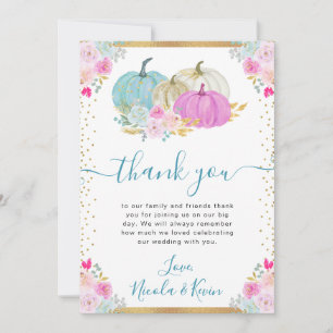 Blue amd Purple Floral Pumpkins Fall Wedding Thank You Card
