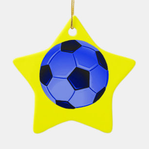 Blue American Soccer or Association Football Ceramic Ornament