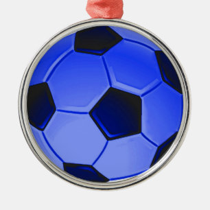 Blue American Soccer or Association Football Metal Ornament