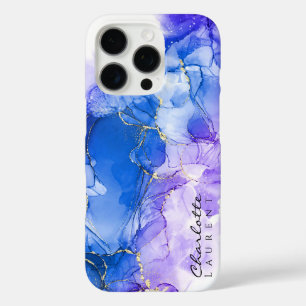 Blue Amethyst Gold Alcohol Ink Customizable  iPhone 16 Pro Case