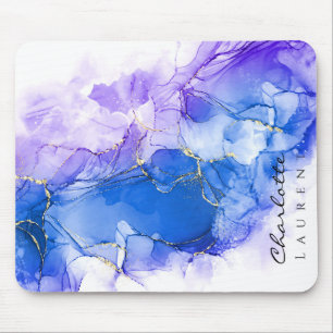 Blue Amethyst Watercolor Gold Glitter Customizable Mouse Pad