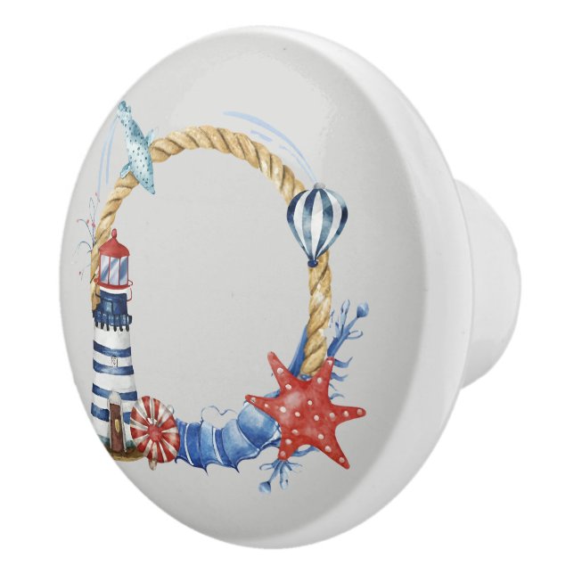 Blue Anchor and Seashells on Turquoise Ceramic Knob (Right)