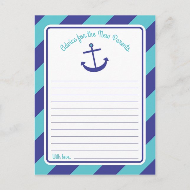 Blue Anchor Baby Shower Words of Advice Card (Front)