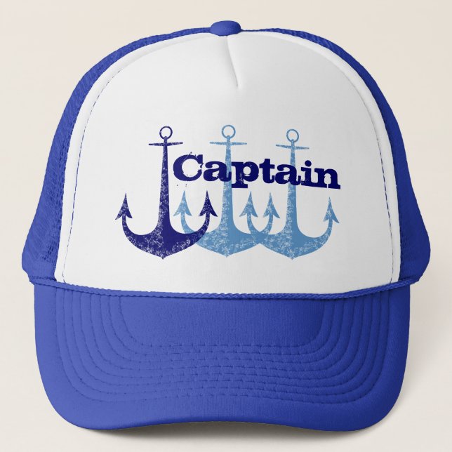 Blue anchor Captain, boy's personalized Trucker Hat (Front)