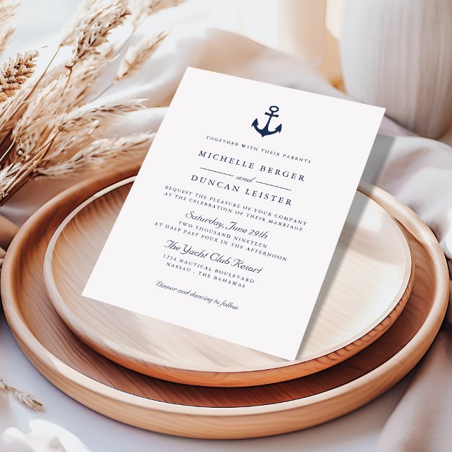 Blue Anchor Classic Nautical Yacht Club Wedding Invitation (Creator Uploaded)