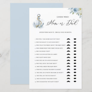 Blue Anchor Mom or Dad Baby Shower Game Card