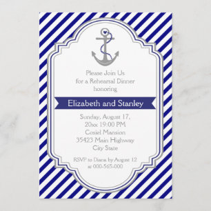 Blue anchor nautical wedding rehearsal dinner invitation