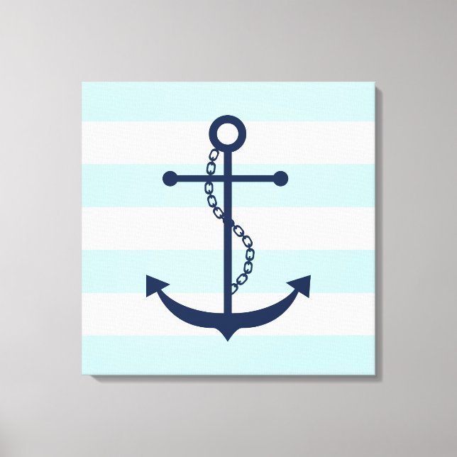 Blue Anchor on Mint Stripes Canvas Print (Front)