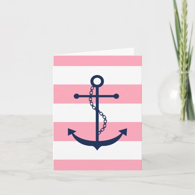 Blue Anchor on Pink Stripes Card (Front)