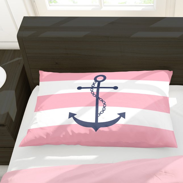 Blue Anchor on Pink Stripes Pillowcase (Creator Uploaded)