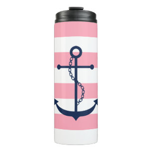 Blue Anchor on Pink Stripes Thermal Tumbler