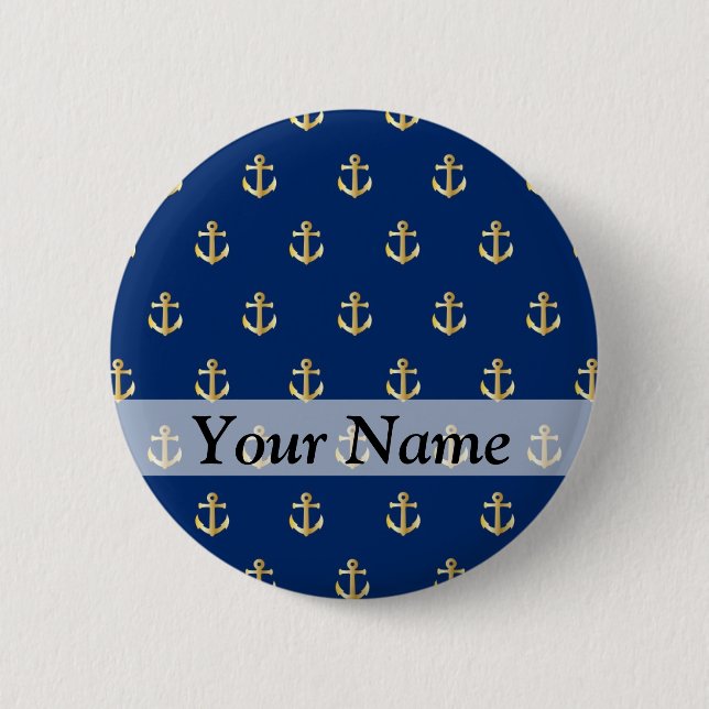 Blue anchor pattern 2 inch round button (Front)