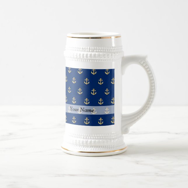 Blue anchor pattern beer stein (Right)